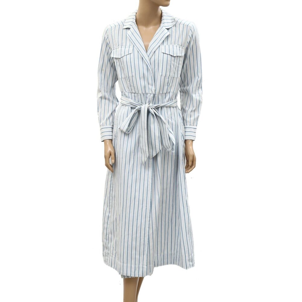 Sezane Wrap Style Striped Printed Midi Dress Long Sleeve Cotton S-36 287917 - Picture 4 of 7